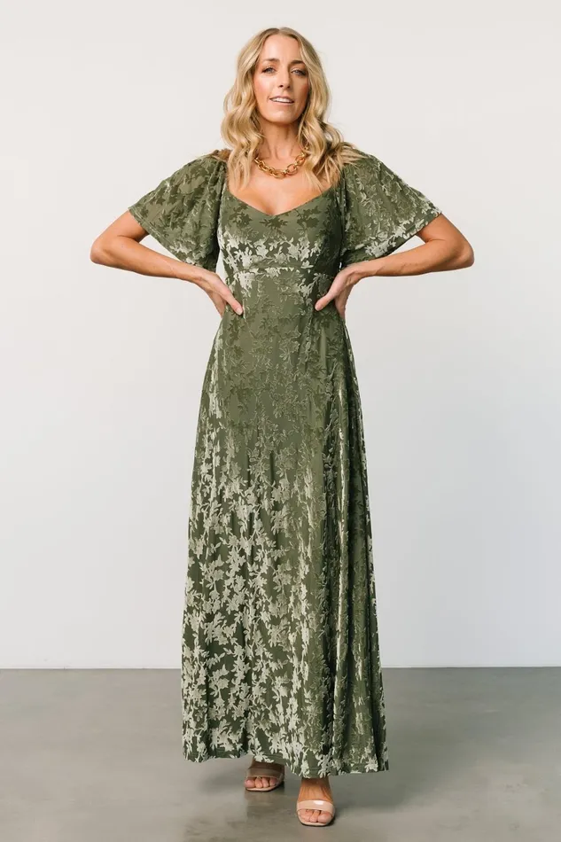 Women Mother Of The Bride Baltic Born Everley Velvet Maxi Dress Dark Sage