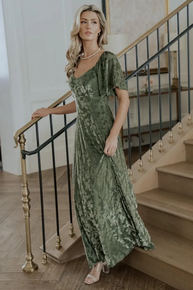 Women Mother Of The Bride Baltic Born Everley Velvet Maxi Dress Dark Sage