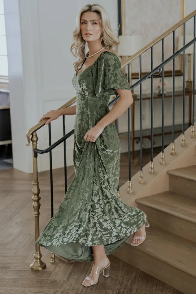 Women Mother Of The Bride Baltic Born Everley Velvet Maxi Dress Dark Sage