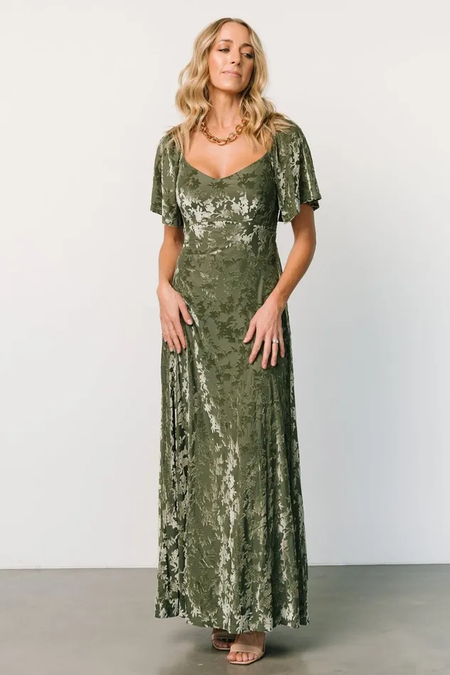 Women Mother Of The Bride Baltic Born Everley Velvet Maxi Dress Dark Sage