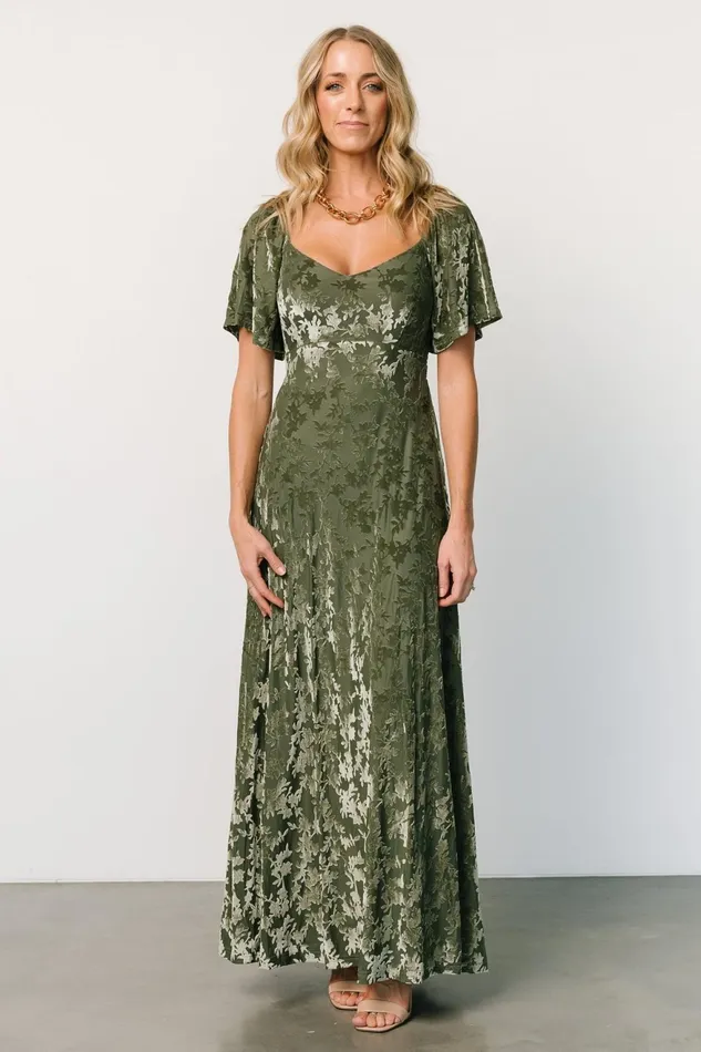 Women Mother Of The Bride Baltic Born Everley Velvet Maxi Dress Dark Sage