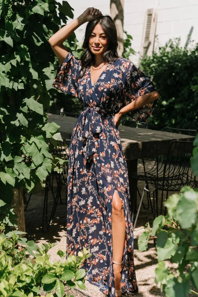 Women Mother Of The Bride Baltic Born Kia Kimono Maxi Dress Dark Blue Floral