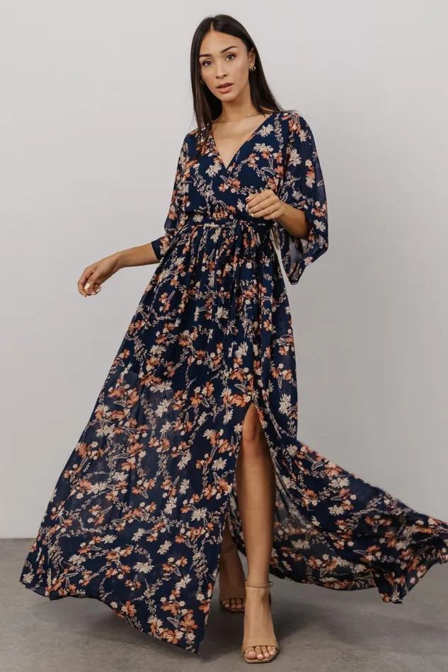 Women Mother Of The Bride Baltic Born Kia Kimono Maxi Dress Dark Blue Floral
