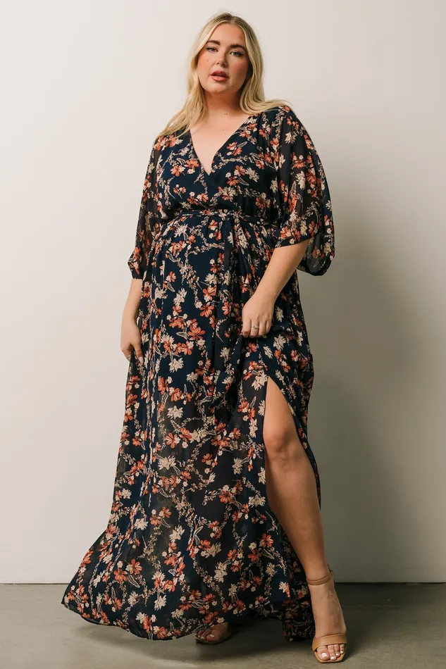 Women Mother Of The Bride Baltic Born Kia Kimono Maxi Dress Dark Blue Floral