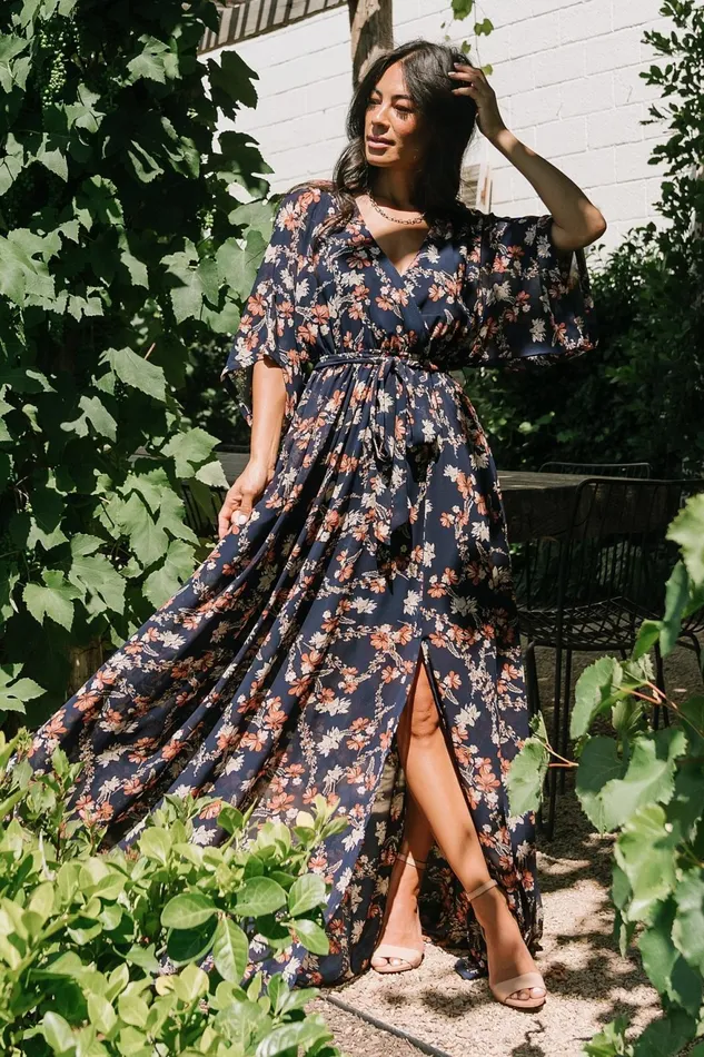 Women Mother Of The Bride Baltic Born Kia Kimono Maxi Dress Dark Blue Floral