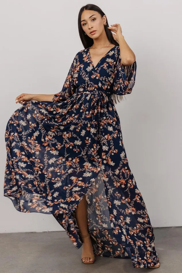 Women Mother Of The Bride Baltic Born Kia Kimono Maxi Dress Dark Blue Floral