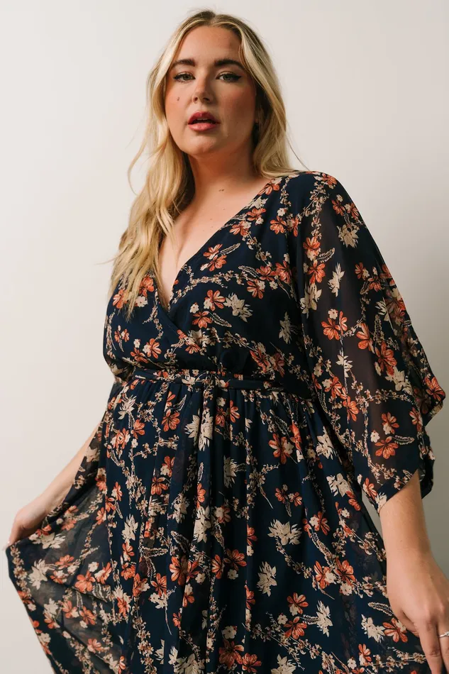 Women Mother Of The Bride Baltic Born Kia Kimono Maxi Dress Dark Blue Floral