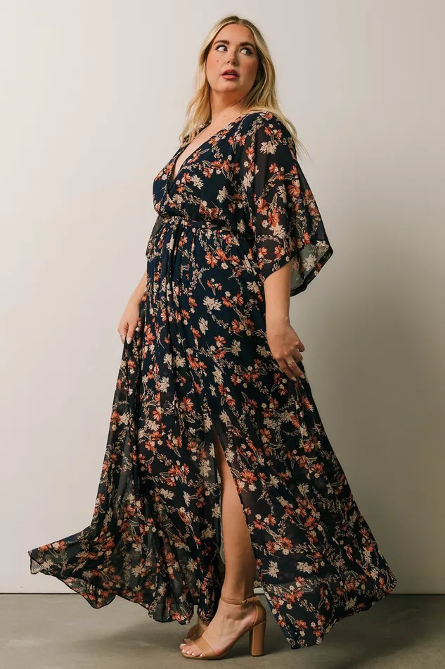 Women Mother Of The Bride Baltic Born Kia Kimono Maxi Dress Dark Blue Floral