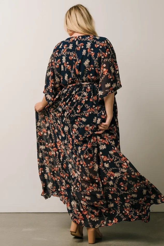 Women Mother Of The Bride Baltic Born Kia Kimono Maxi Dress Dark Blue Floral
