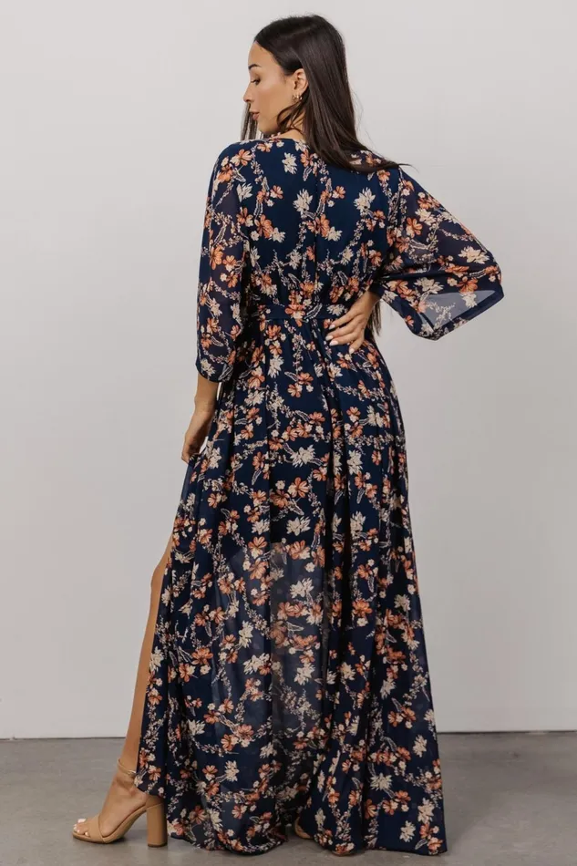Women Mother Of The Bride Baltic Born Kia Kimono Maxi Dress Dark Blue Floral