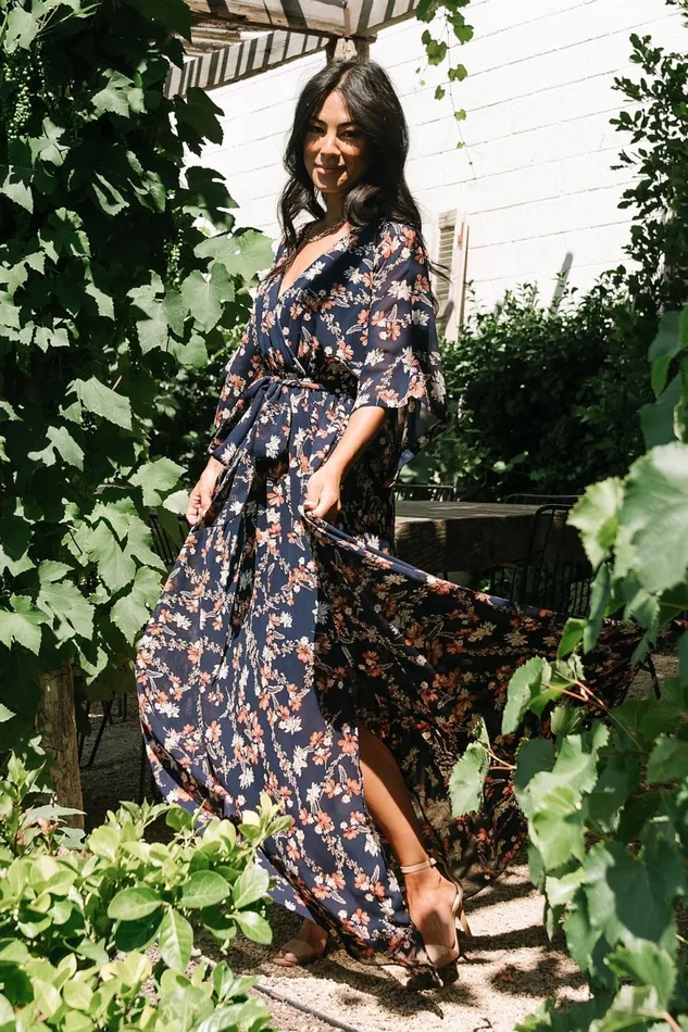 Women Mother Of The Bride Baltic Born Kia Kimono Maxi Dress Dark Blue Floral