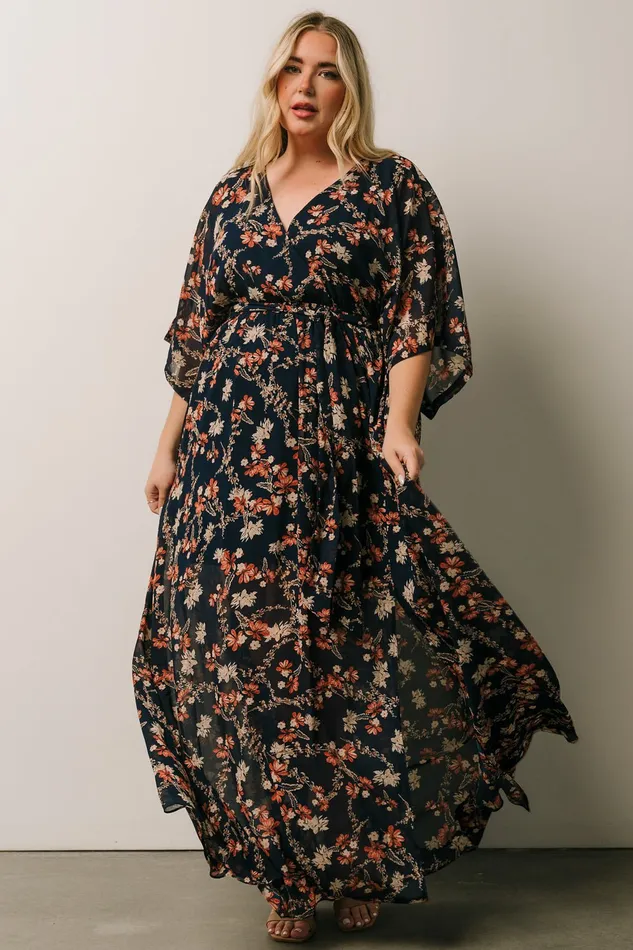 Women Mother Of The Bride Baltic Born Kia Kimono Maxi Dress Dark Blue Floral