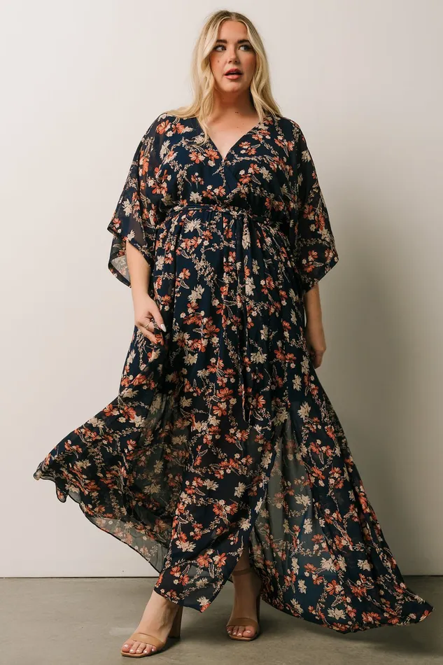 Women Mother Of The Bride Baltic Born Kia Kimono Maxi Dress Dark Blue Floral
