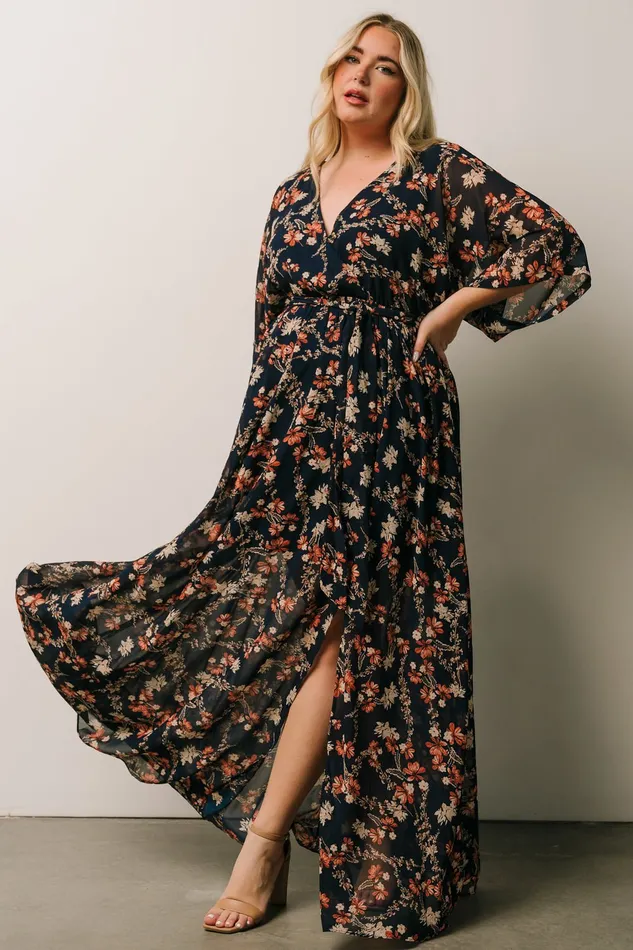 Women Mother Of The Bride Baltic Born Kia Kimono Maxi Dress Dark Blue Floral