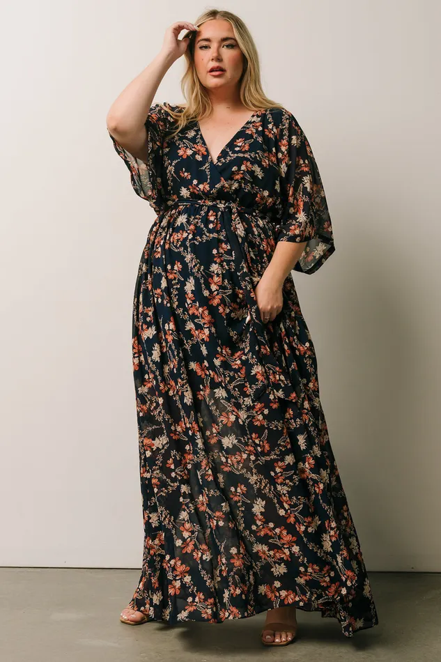 Women Mother Of The Bride Baltic Born Kia Kimono Maxi Dress Dark Blue Floral