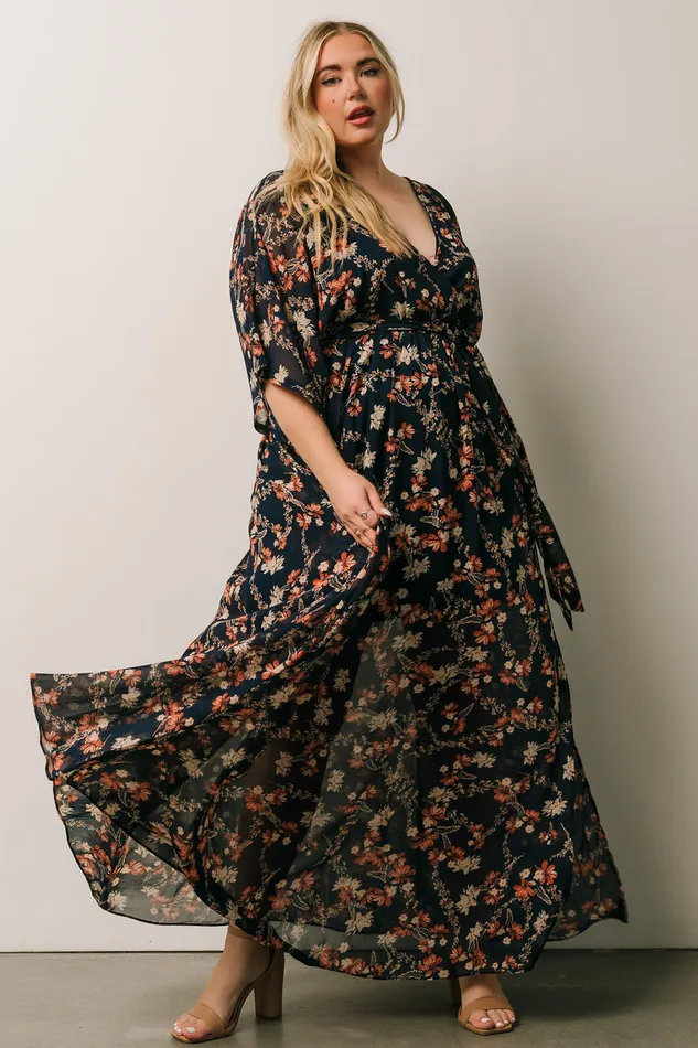 Women Mother Of The Bride Baltic Born Kia Kimono Maxi Dress Dark Blue Floral