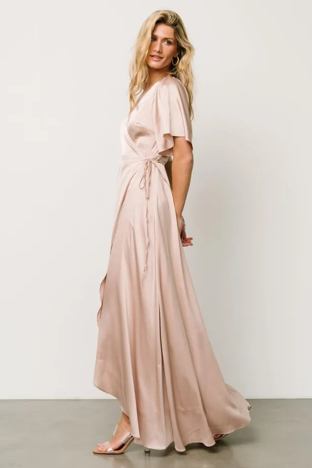 Women Mother Of The Bride Baltic Born Vara Satin Maxi Wrap Dress Champagne