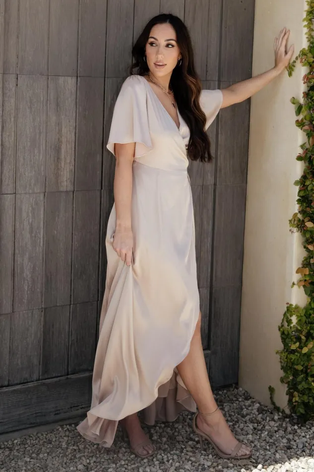 Women Mother Of The Bride Baltic Born Vara Satin Maxi Wrap Dress Champagne