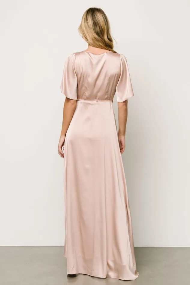 Women Mother Of The Bride Baltic Born Vara Satin Maxi Wrap Dress Champagne