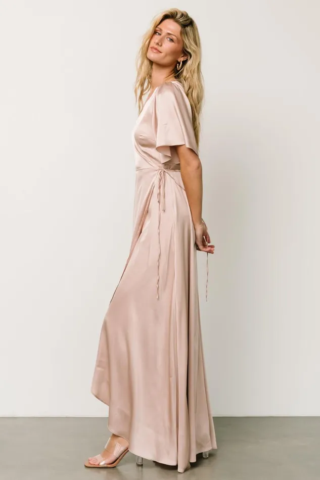 Women Mother Of The Bride Baltic Born Vara Satin Maxi Wrap Dress Champagne