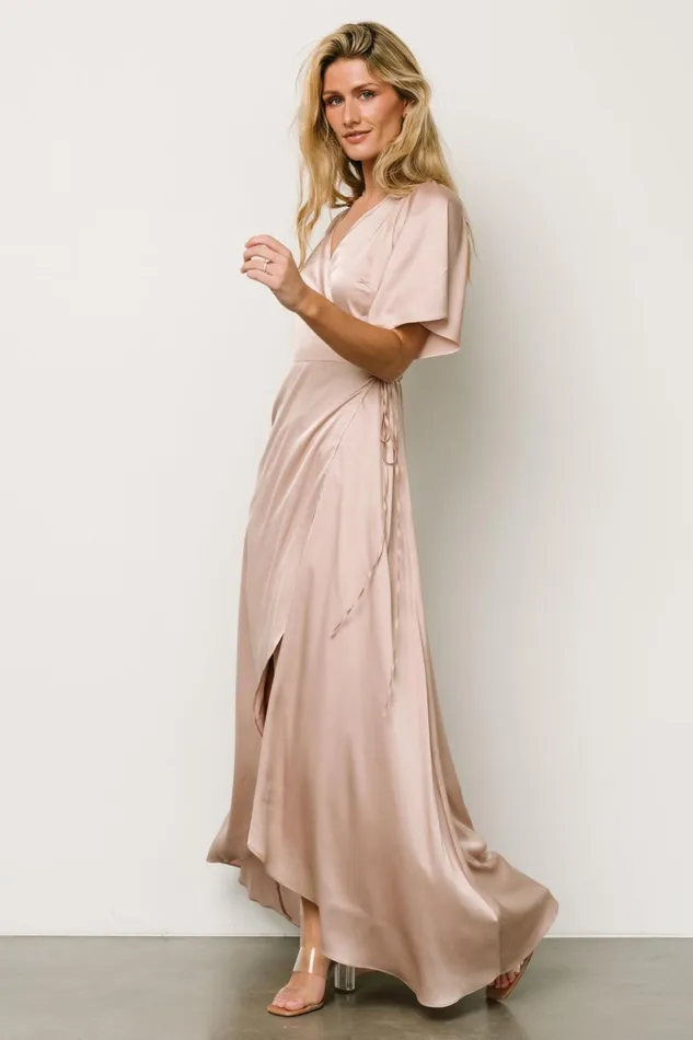 Women Mother Of The Bride Baltic Born Vara Satin Maxi Wrap Dress Champagne