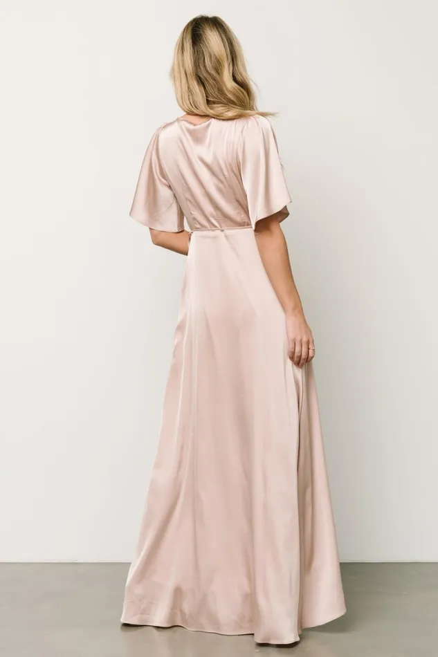 Women Mother Of The Bride Baltic Born Vara Satin Maxi Wrap Dress Champagne