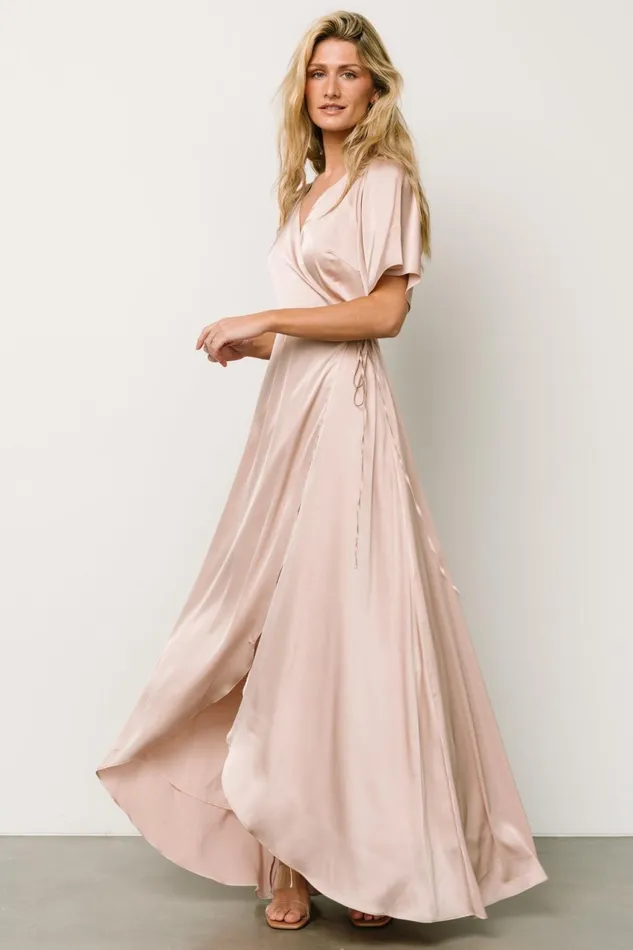 Women Mother Of The Bride Baltic Born Vara Satin Maxi Wrap Dress Champagne
