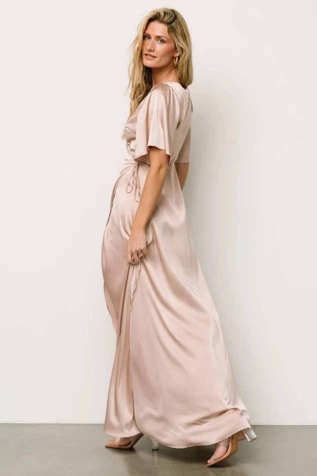 Women Mother Of The Bride Baltic Born Vara Satin Maxi Wrap Dress Champagne