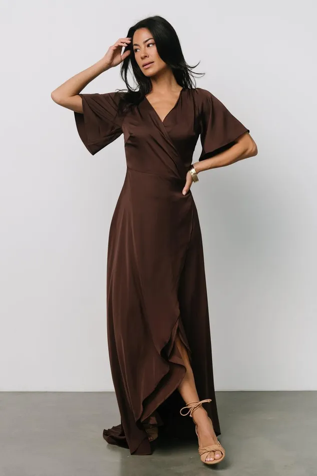 Women Mother Of The Bride Baltic Born Vara Satin Maxi Wrap Dress Espresso Women Mother Of The Bride Baltic Born Vara Satin Maxi Wrap Dress Espresso