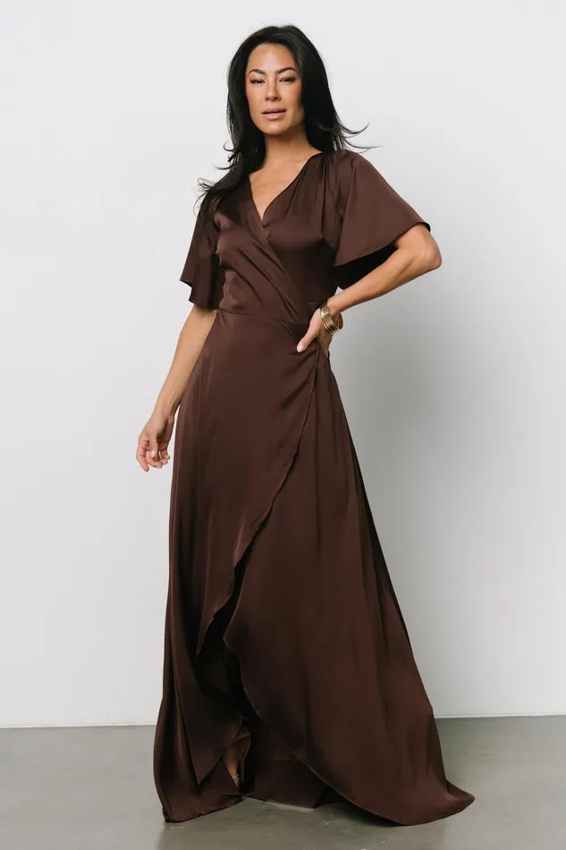 Women Mother Of The Bride Baltic Born Vara Satin Maxi Wrap Dress Espresso Women Mother Of The Bride Baltic Born Vara Satin Maxi Wrap Dress Espresso