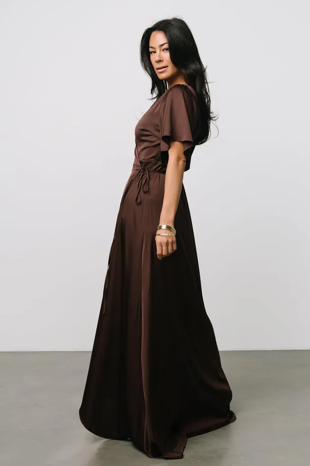 Women Mother Of The Bride Baltic Born Vara Satin Maxi Wrap Dress Espresso Women Mother Of The Bride Baltic Born Vara Satin Maxi Wrap Dress Espresso