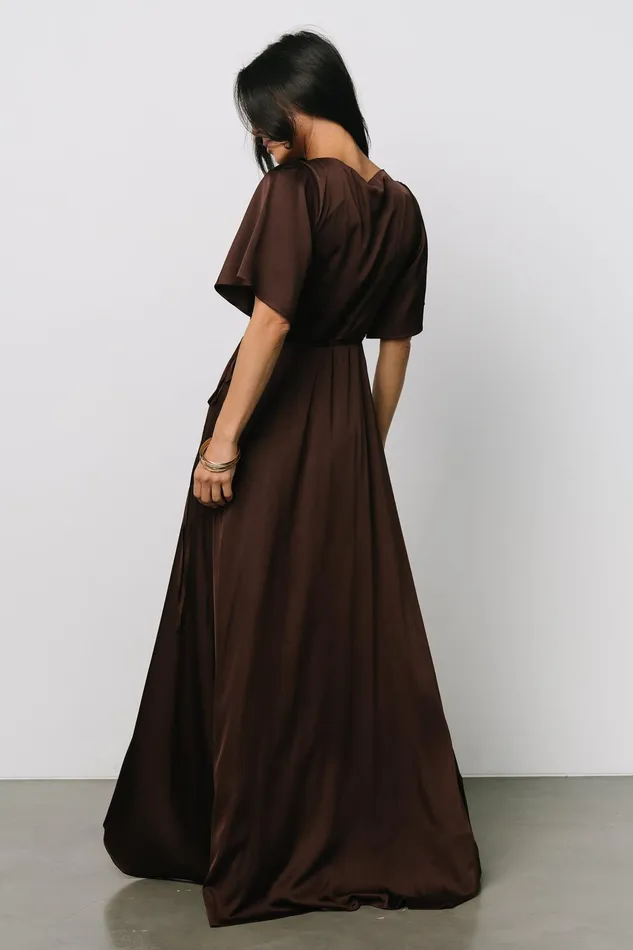 Women Mother Of The Bride Baltic Born Vara Satin Maxi Wrap Dress Espresso Women Mother Of The Bride Baltic Born Vara Satin Maxi Wrap Dress Espresso