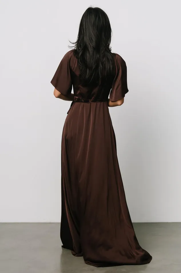 Women Mother Of The Bride Baltic Born Vara Satin Maxi Wrap Dress Espresso Women Mother Of The Bride Baltic Born Vara Satin Maxi Wrap Dress Espresso
