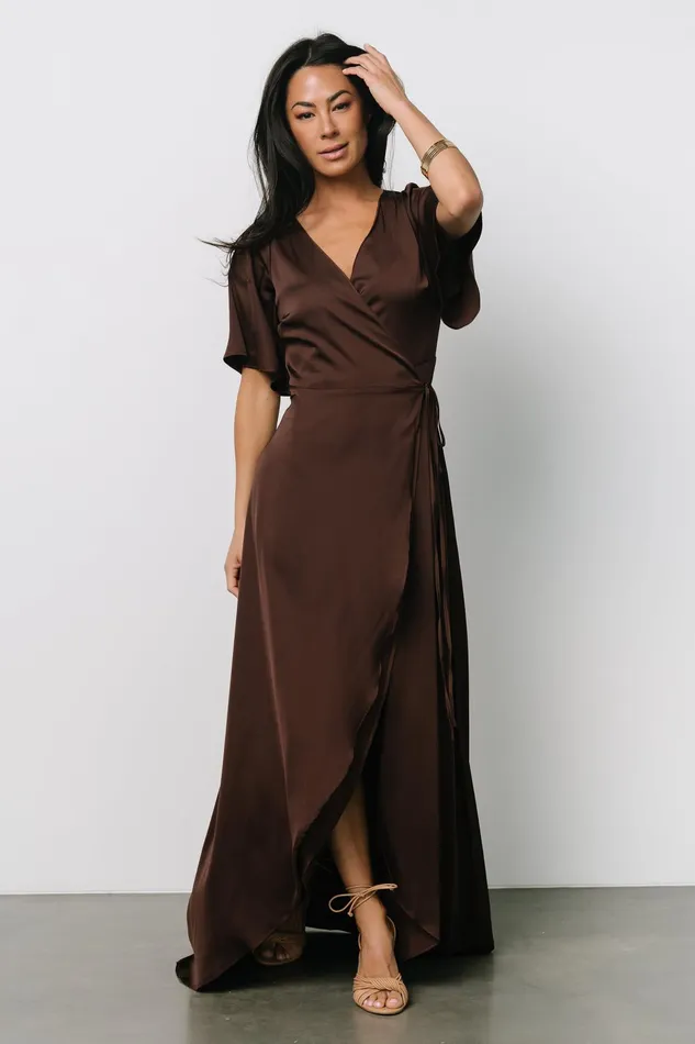 Women Mother Of The Bride Baltic Born Vara Satin Maxi Wrap Dress Espresso Women Mother Of The Bride Baltic Born Vara Satin Maxi Wrap Dress Espresso