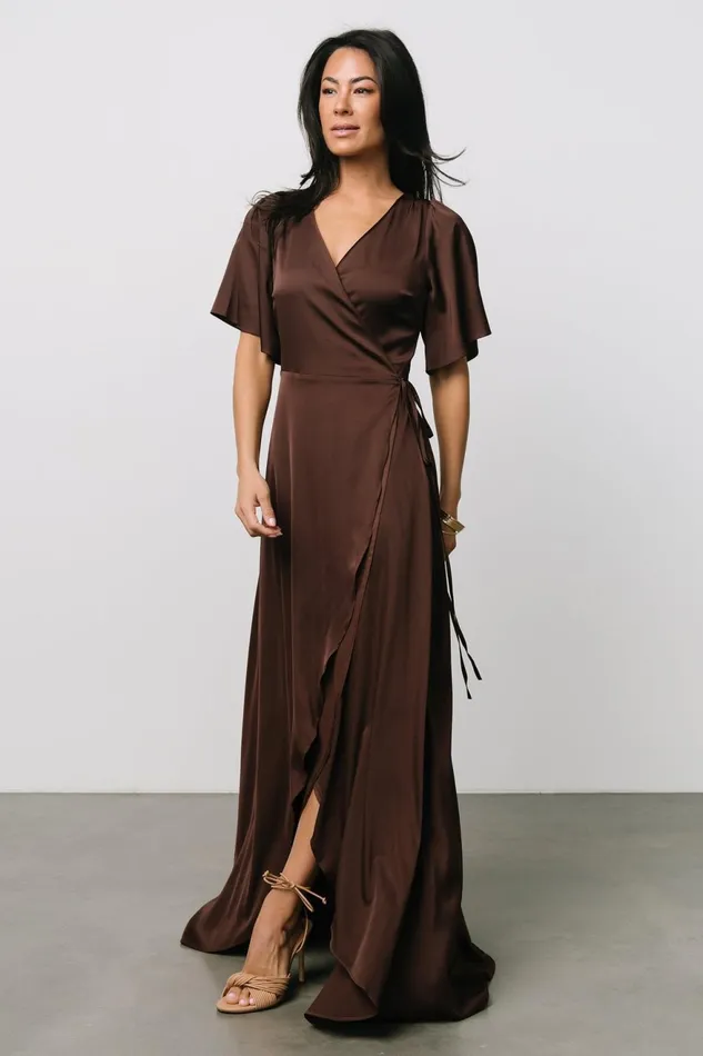 Women Mother Of The Bride Baltic Born Vara Satin Maxi Wrap Dress Espresso Women Mother Of The Bride Baltic Born Vara Satin Maxi Wrap Dress Espresso