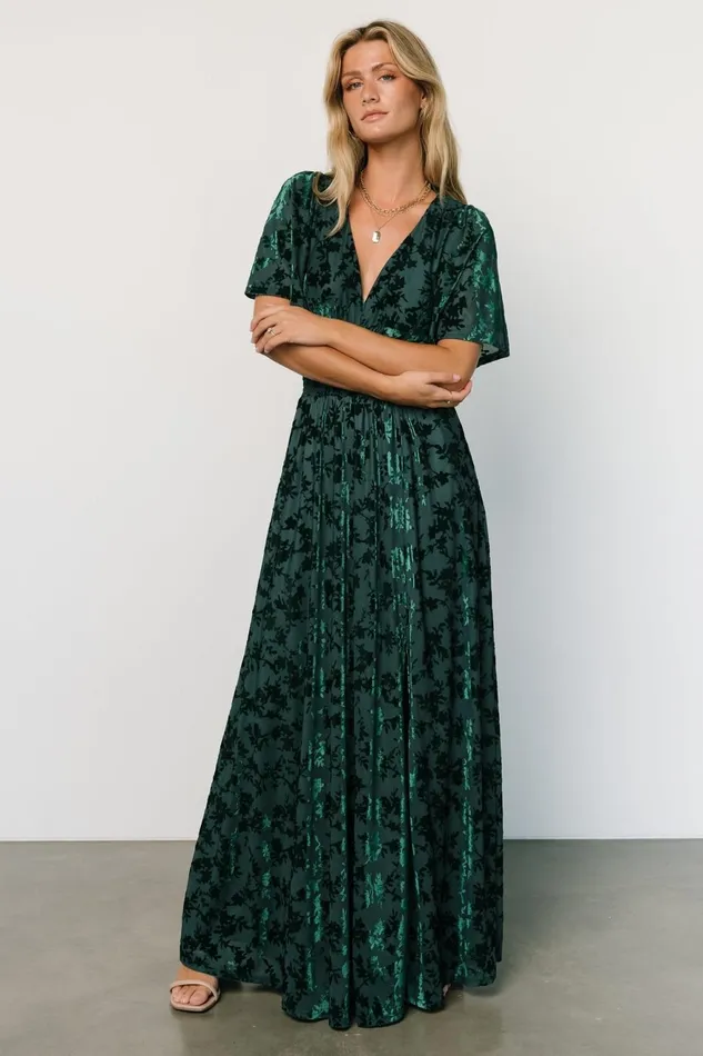 Women Mother Of The Bride Baltic Born Veronica Velvet Maxi Dress Green