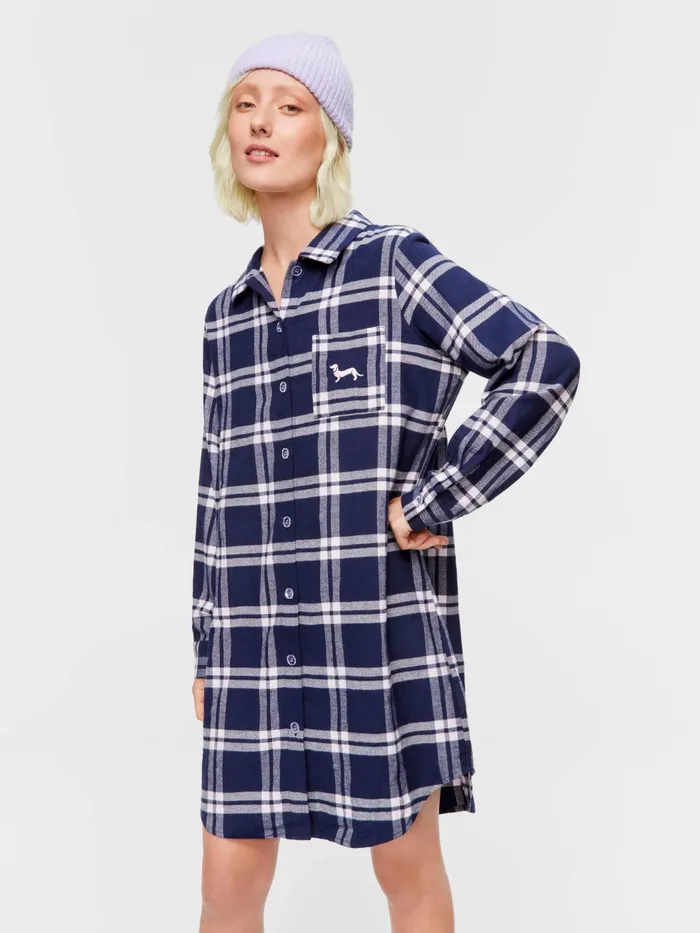 Women Navy Check Flannelette Nightshirt Multi Peter Alexander Nighties