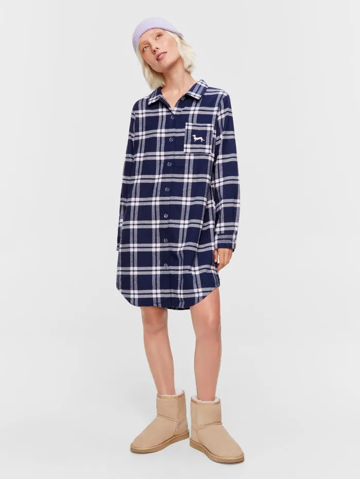Women Navy Check Flannelette Nightshirt Multi Peter Alexander Nighties