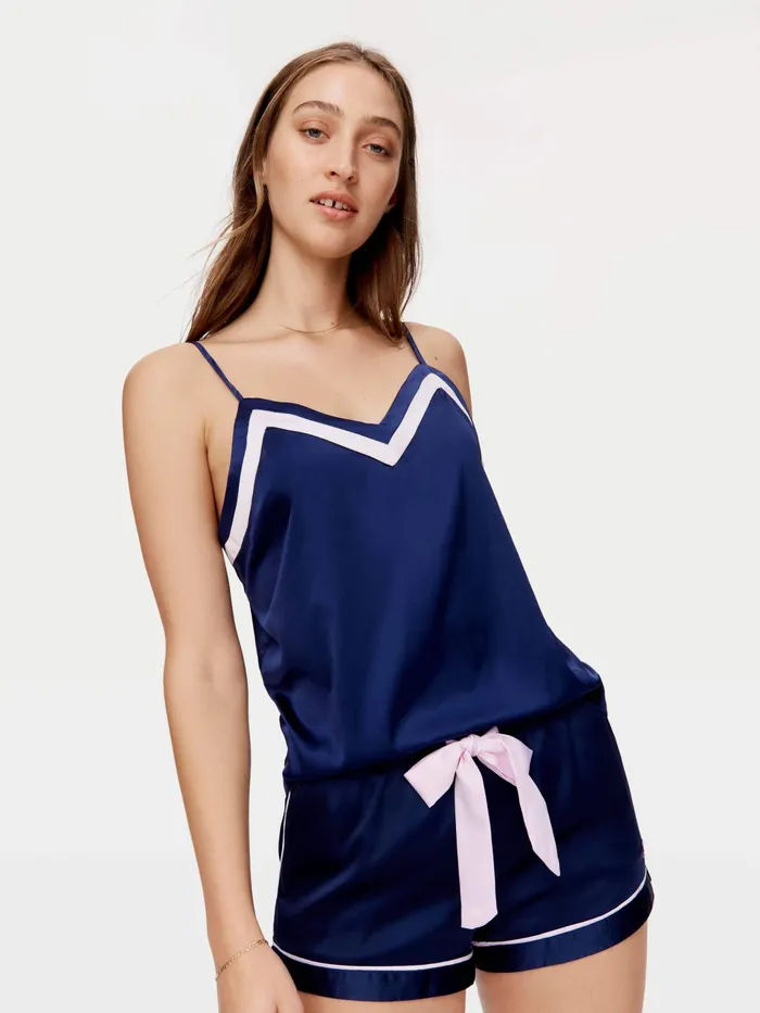 Women Navy Tux Luxe Satin Short Navy Peter Alexander Shorts