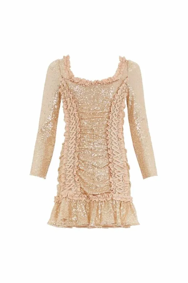 Women Needle and Thread Arabella Long Sleeve Micro Mini Dress Beige Women Needle and Thread Arabella Long Sleeve Micro Mini Dress Beige