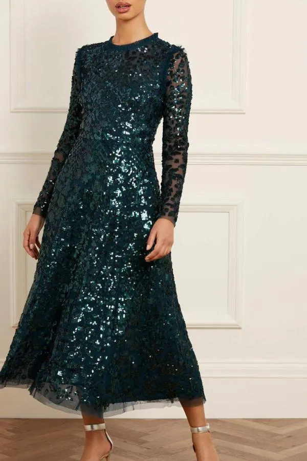 Women Needle and Thread Aurelia Long Sleeve Ballerina Dress Green
