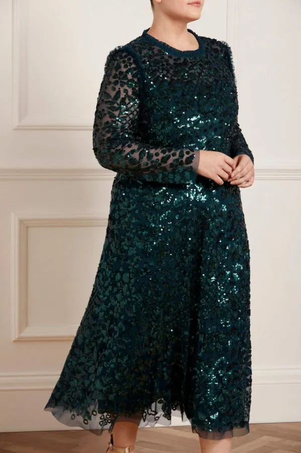 Women Needle and Thread Aurelia Long Sleeve Ballerina Dress Green Women Needle and Thread Aurelia Long Sleeve Ballerina Dress Green