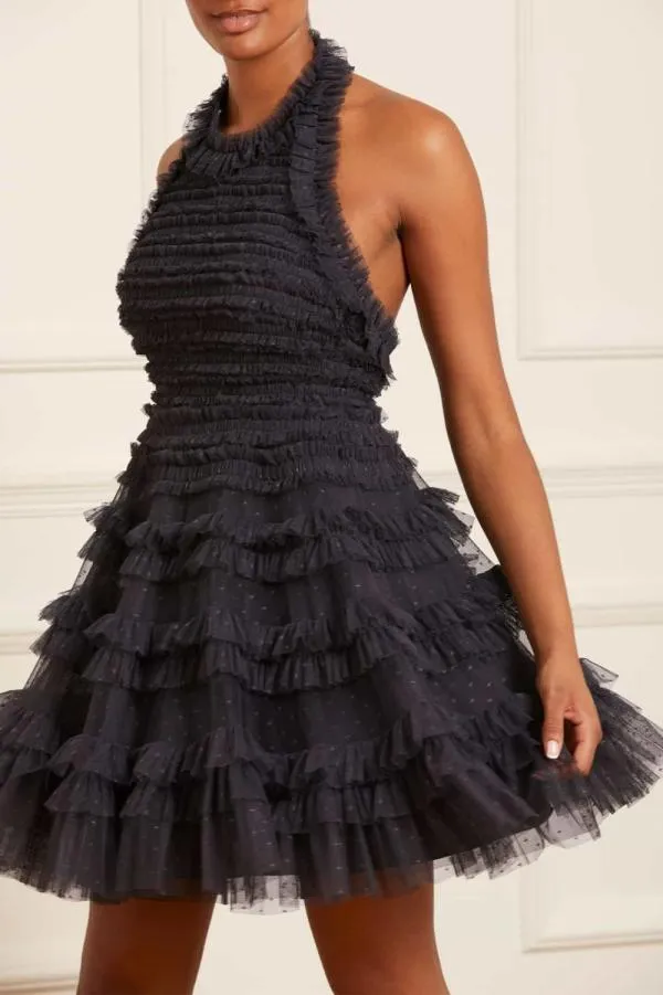 Women Needle and Thread Lisette Ruffle Halter Neck Micro Mini Dress Black Women Needle and Thread Lisette Ruffle Halter Neck Micro Mini Dress Black