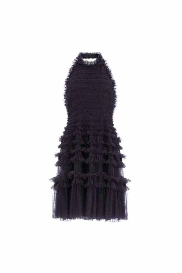Women Needle and Thread Lisette Ruffle Halter Neck Micro Mini Dress Black Women Needle and Thread Lisette Ruffle Halter Neck Micro Mini Dress Black