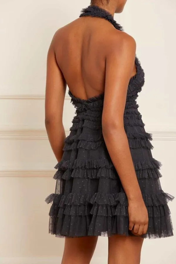 Women Needle and Thread Lisette Ruffle Halter Neck Micro Mini Dress Black Women Needle and Thread Lisette Ruffle Halter Neck Micro Mini Dress Black