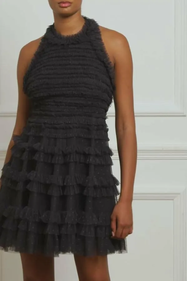 Women Needle and Thread Lisette Ruffle Halter Neck Micro Mini Dress Black Women Needle and Thread Lisette Ruffle Halter Neck Micro Mini Dress Black