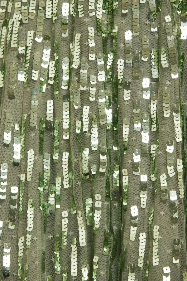 Women Needle and Thread Sequin Dash Long Sleeve Ankle Gown Green