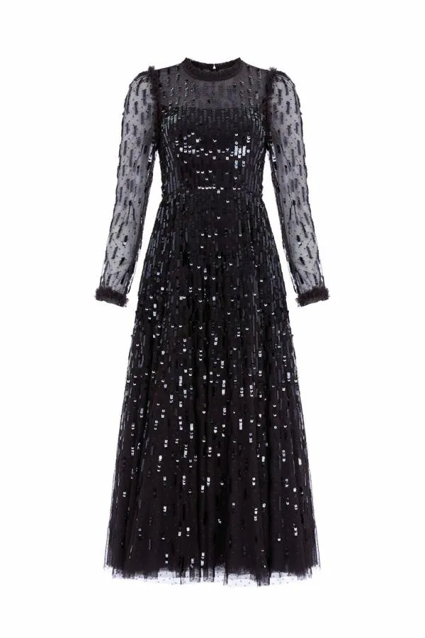 Women Needle and Thread Sequin Dash Long Sleeve Gown Black Women Needle and Thread Sequin Dash Long Sleeve Gown Black