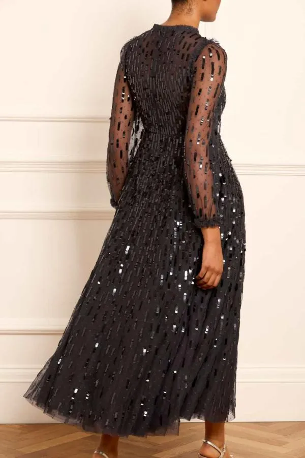 Women Needle and Thread Sequin Dash Long Sleeve Gown Black Women Needle and Thread Sequin Dash Long Sleeve Gown Black