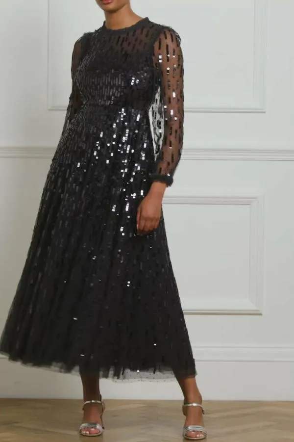 Women Needle and Thread Sequin Dash Long Sleeve Gown Black Women Needle and Thread Sequin Dash Long Sleeve Gown Black
